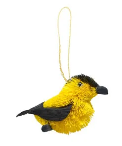 4.25” Yellow And Black Whimsical Bristle Brush Handcrafted Finch Hanging Ornament