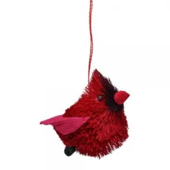4” Red Bristle Brush Handcrafted Cardinal Hanging Figurine Ornament