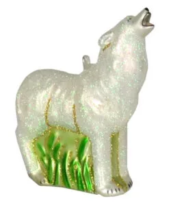 6.5" White Howling Arctic Wolf Hand Blown Glass Hanging Figurine Ornament