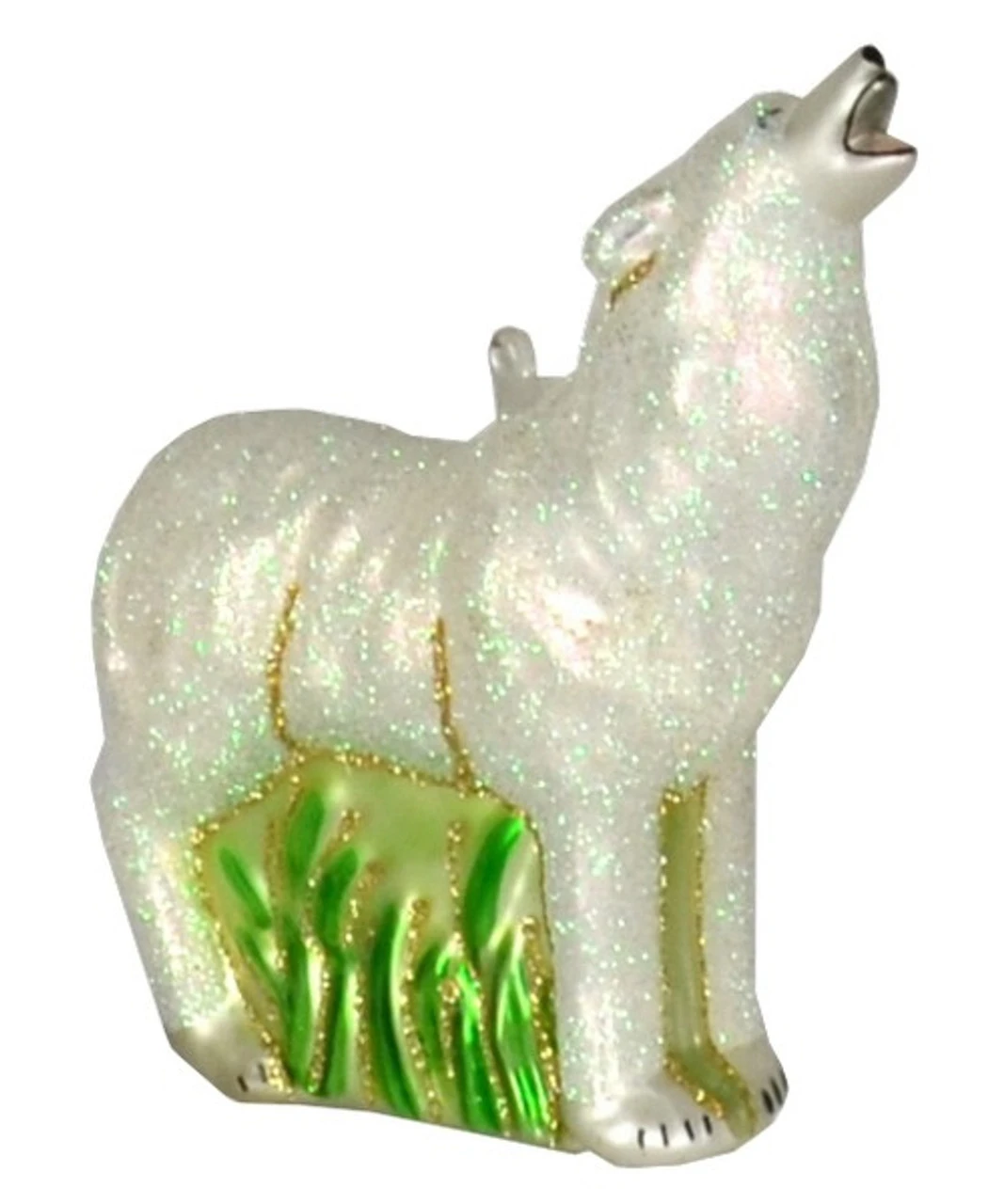 6.5" White Howling Arctic Wolf Hand Blown Glass Hanging Figurine Ornament