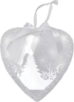 8" White Pre-Lit LED Sparkle Wintery Woods Scene Christmas Heart Ornament