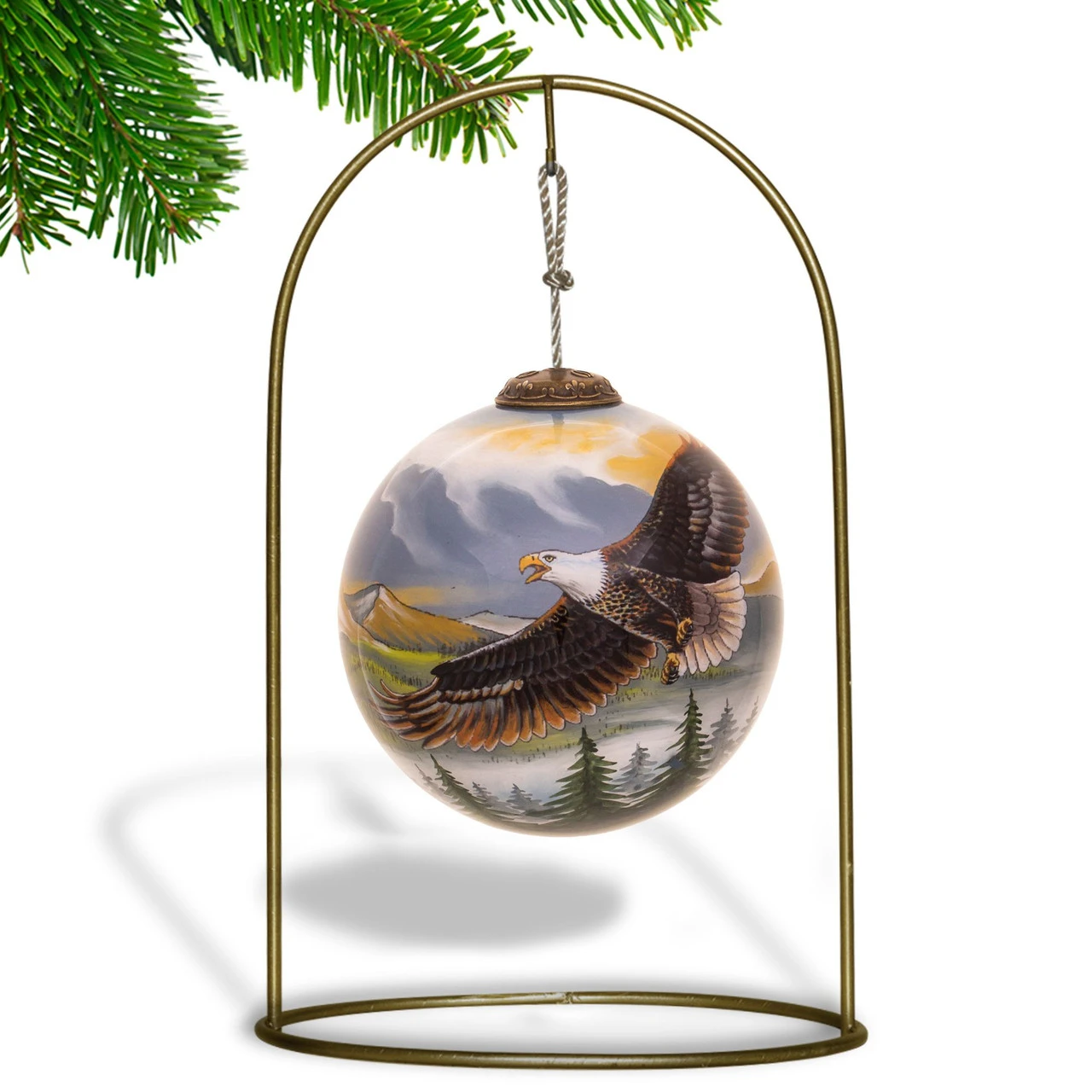 3” Multi-Colored Soaring Eagle Hand Painted Mouth Blown Glass Hanging Christmas Ornament - Image 2