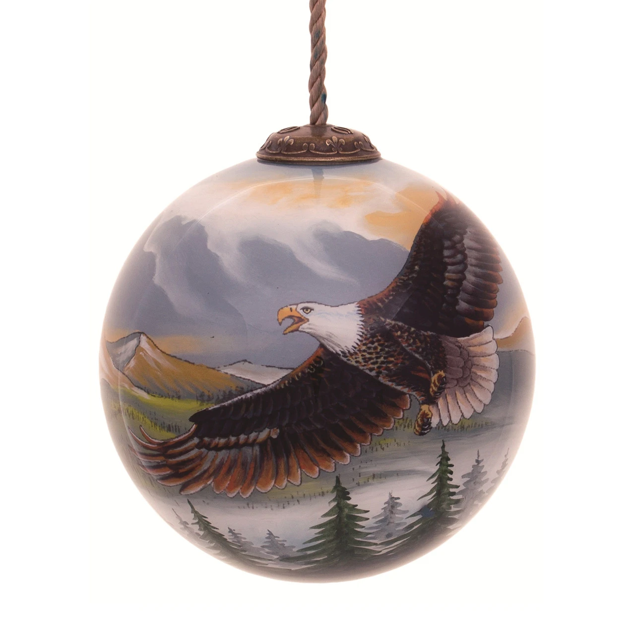 3” Multi-Colored Soaring Eagle Hand Painted Mouth Blown Glass Hanging Christmas Ornament