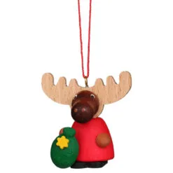 1.5" Red, Brown, And Green Moose Santa Collectible Christian Ulbricht Ornament