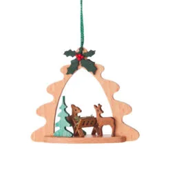 3" Brown, Green, And Red Handcrafted Deers Feeding Dregeno Ornaments