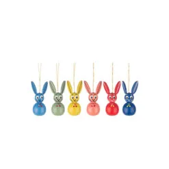 Set Of 6 Red, Green, And Yellow Handcrafted Assorted Rabbits Dregeno Easter Ornaments, 2"