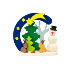 2.75" Blue, Green, And Yellow Handcrafted Snowman With Bunnies Graupner Ornament