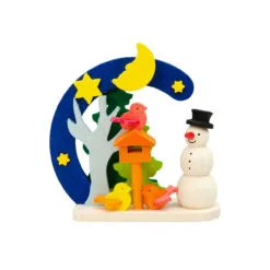 3" Blue, Yellow, And Orange Handcrafted Snowman With A Birdhouse Graupner Ornament