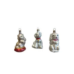Set Of 3 Silver, Red, And Gold Handcrafted Assorted Glass Pets Nostalgie Ornaments, 4"