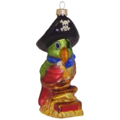 4.75" Red And Green Pirate Parrot Figurine Christmas Ornament