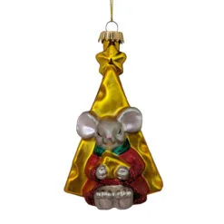 4" Gold And Red Mouse In Front Of Cheese Slice Figurine Christmas Ornament