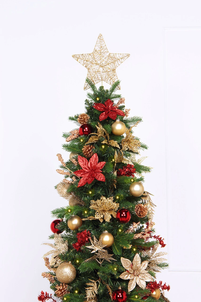 7.5' Pre-Lit Gold And Red Artificial Christmas Tree – Clear LED Lights - Image 2