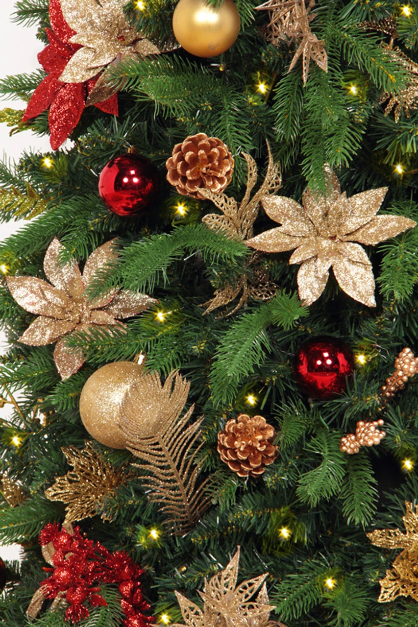 7.5' Pre-Lit Gold And Red Artificial Christmas Tree – Clear LED Lights - Image 7