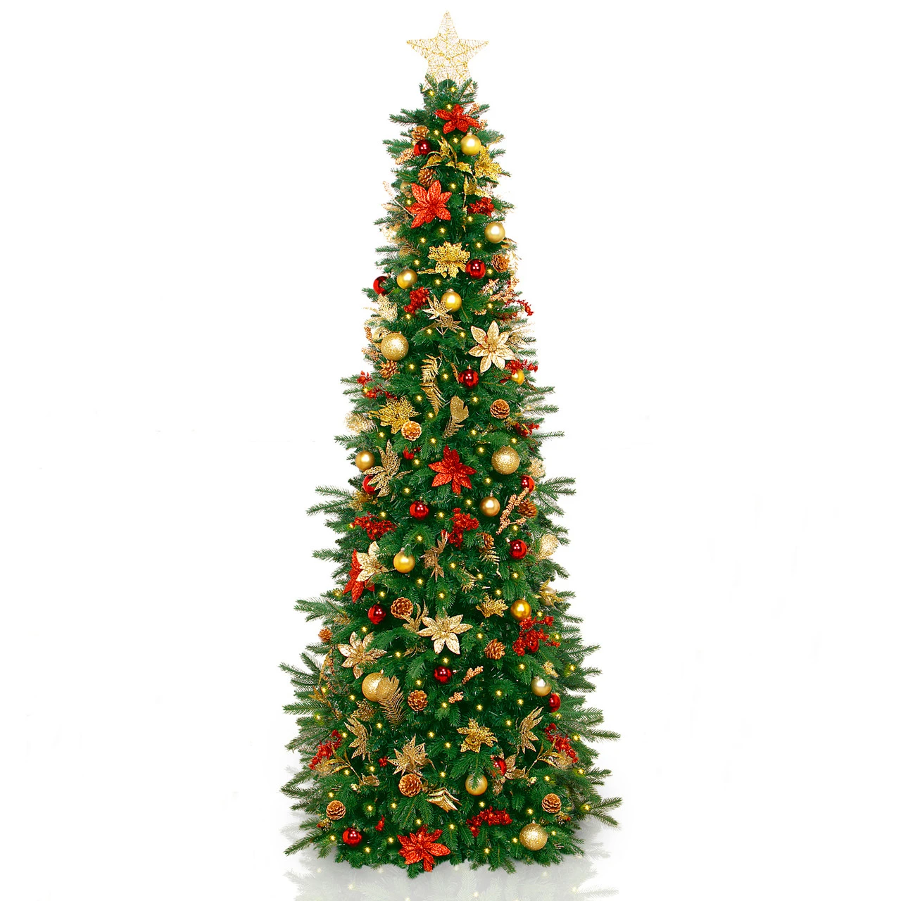 7.5' Pre-Lit Gold And Red Artificial Christmas Tree – Clear LED Lights
