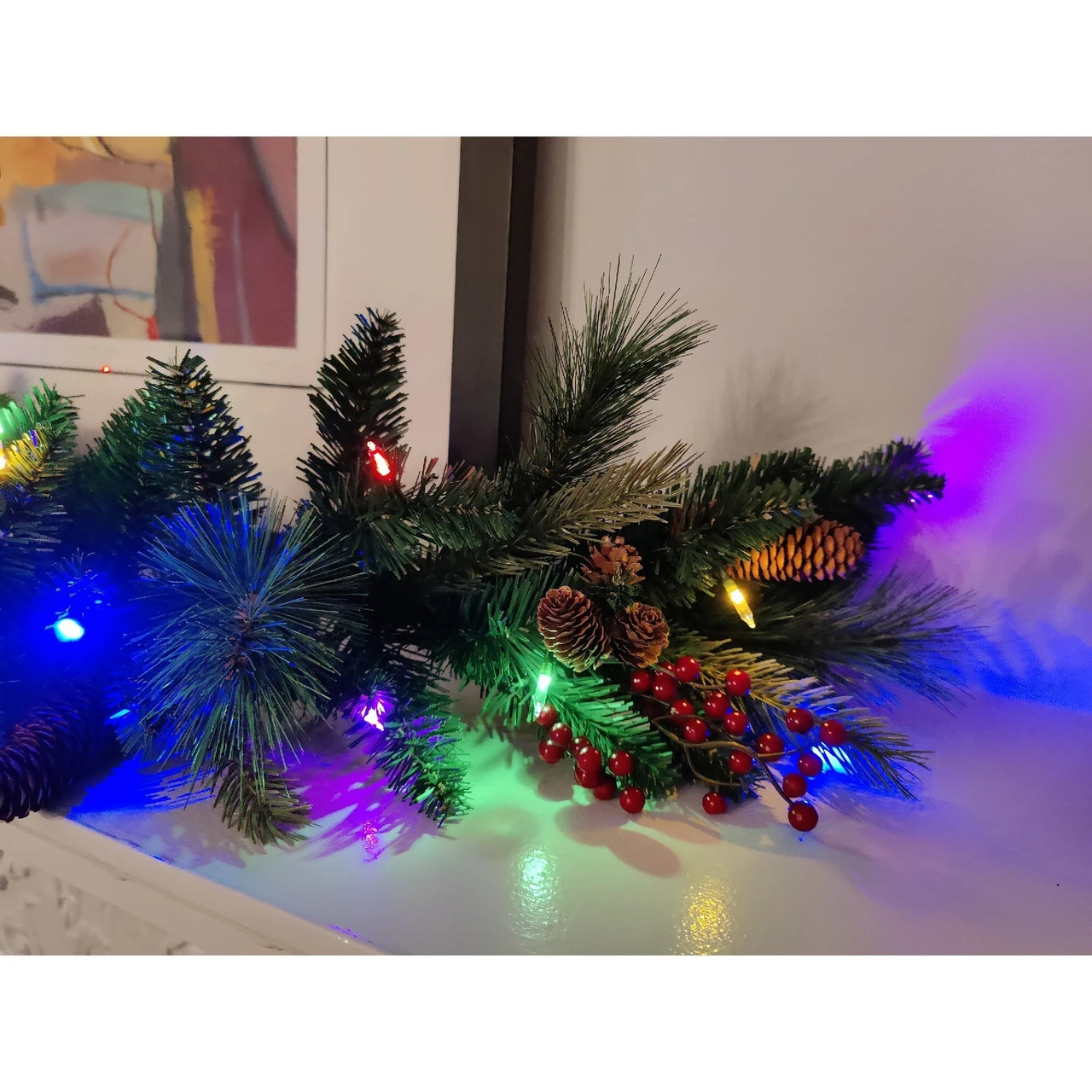12' X 14" Pre-Lit Woodland Berry Artificial Christmas Garland, LED Lights - Image 2