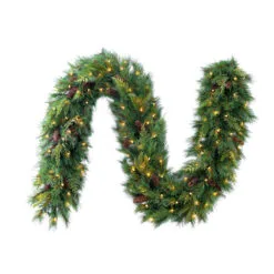9' X 14" Pre-Lit Mixed Mountain Cypress Artificial Christmas Garland, LED Lights