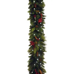 6' X 5" Pre-Lit Woodland Berries Artificial Christmas Garland, Warm White And Multi LED Lights