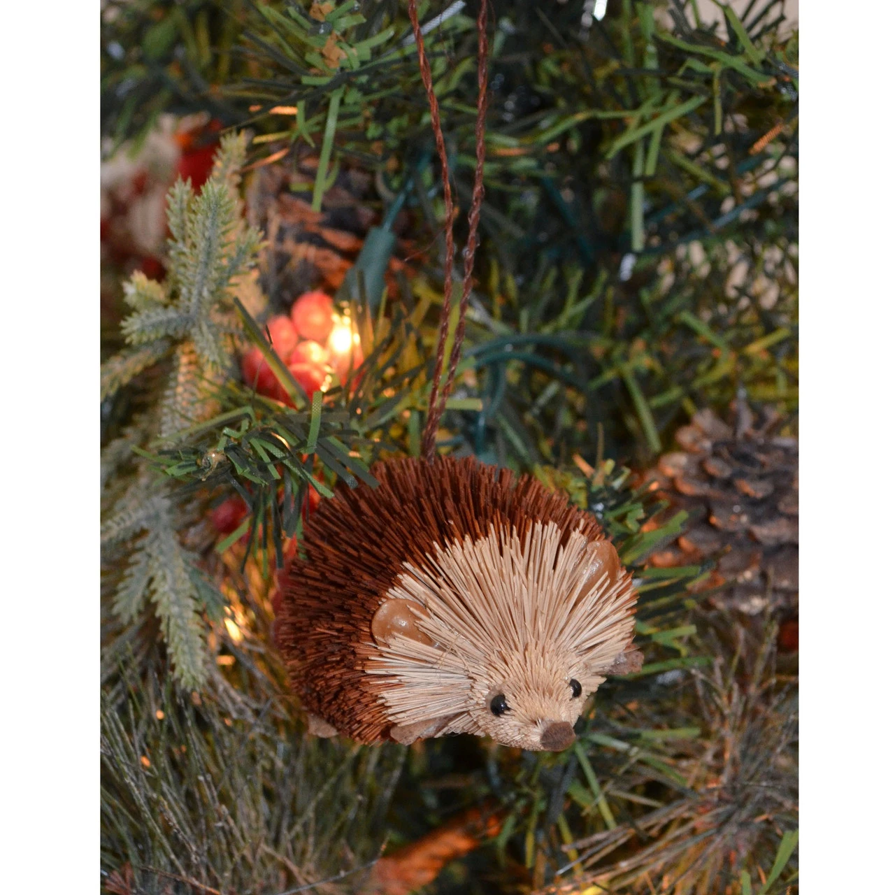3.25” Brown And Beige Whimsical Bristle Brush Handcrafted Hedgehog Hanging Ornament - Image 2