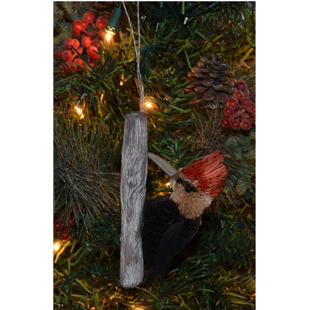 5” Black And Red Whimsical Bristle Brush Handcrafted Woodpecker Hanging Ornament - Image 2