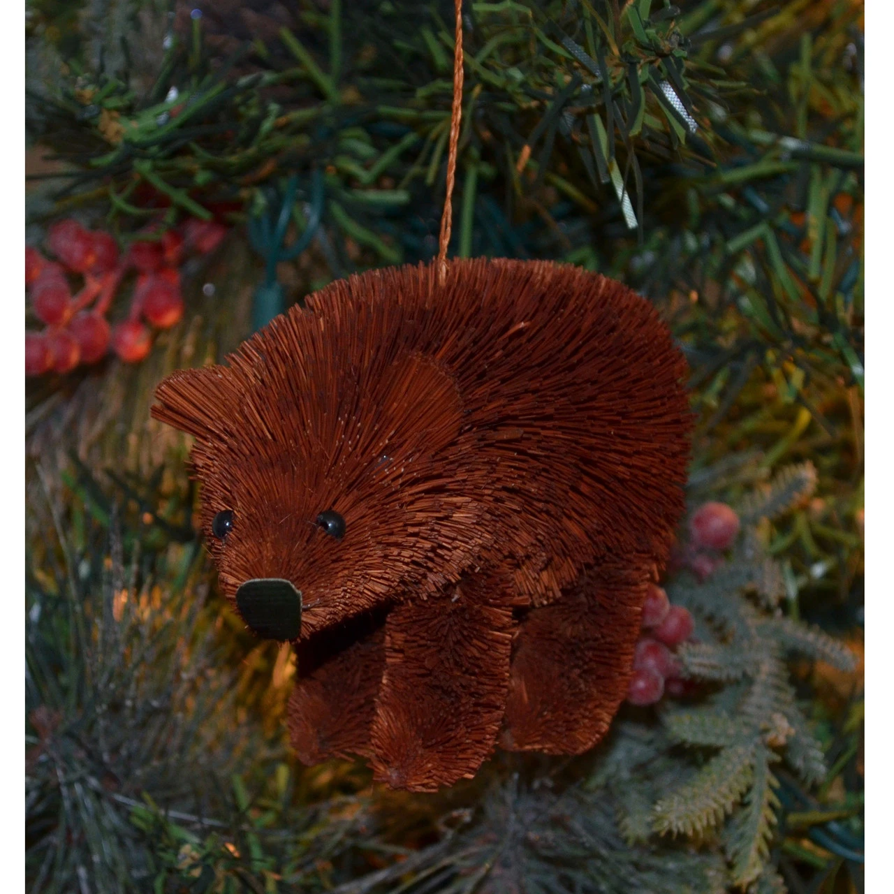 3.75” Brown Whimsical Bristle Brush Handcrafted Bear Hanging Ornament - Image 2