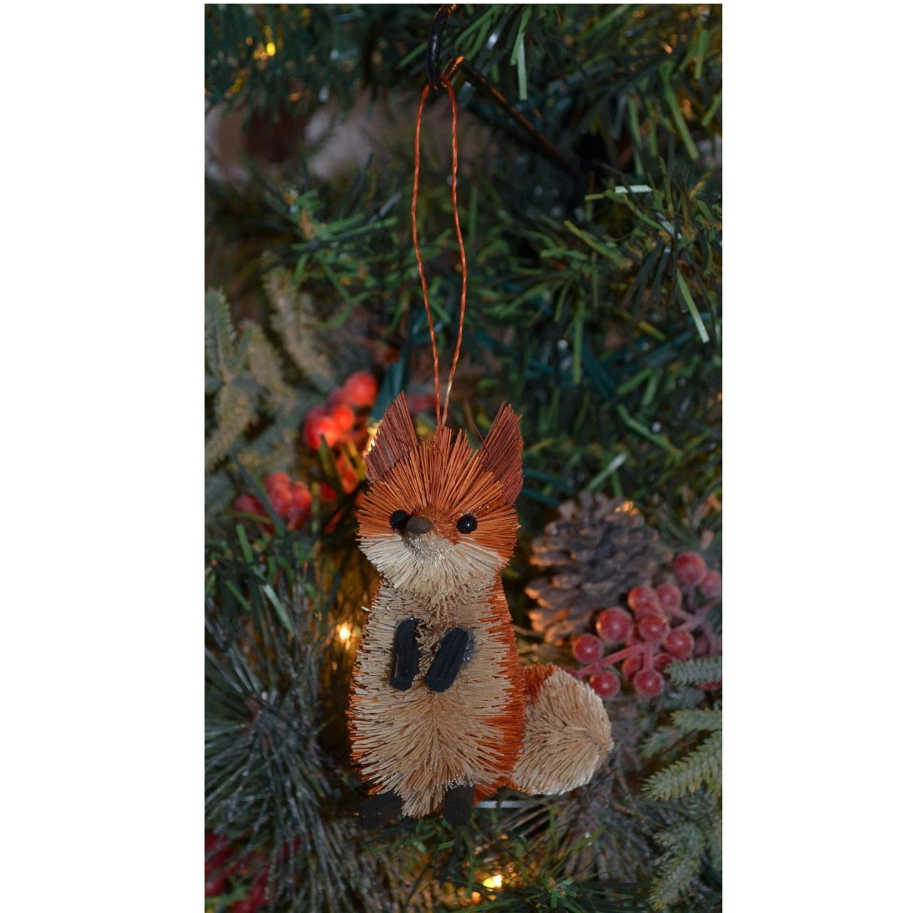 4.25” Orange And Brown Bristle Brush Handcrafted Fox Hanging Figurine Ornament - Image 2