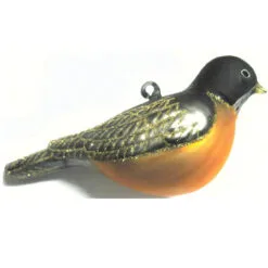 4.75” Black And Yellow Robin Bird Hand Blown Glass Hanging Figurine Ornament