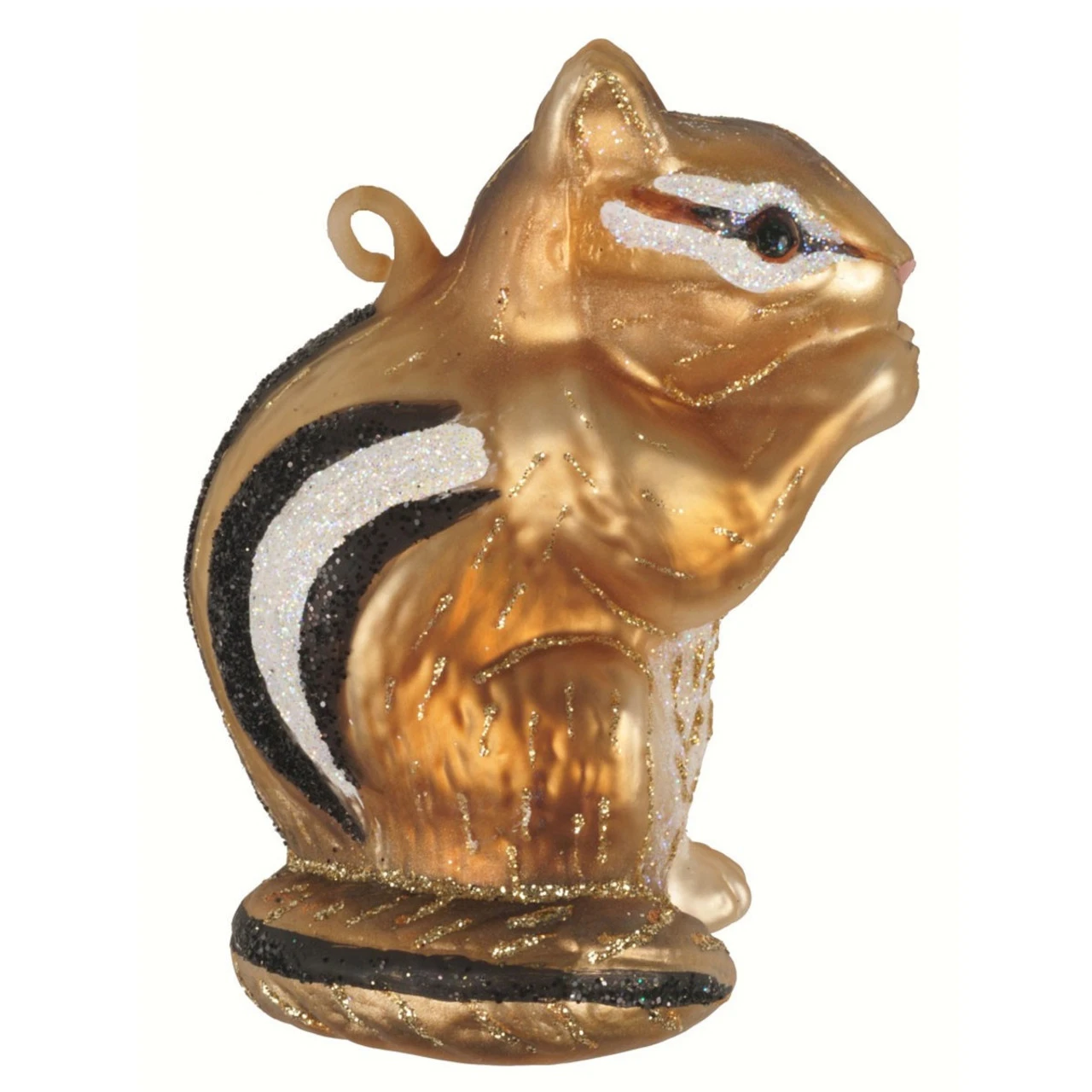 3.5” Gold And White Chipmunk Hand Blown Glass Hanging Figurine Ornament