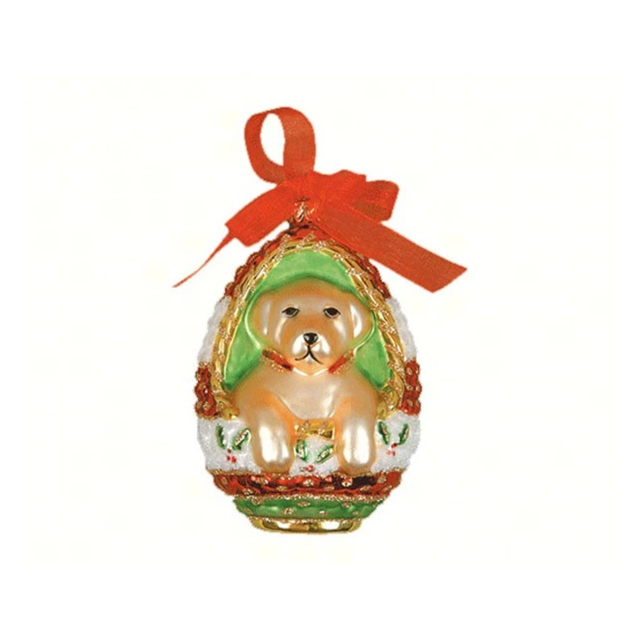 5.13" Playful Puppy Yellow Lab Hand Blown Glass Hanging Figurine Ornament