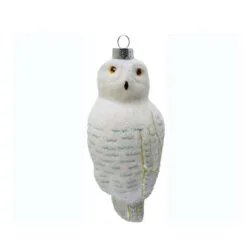 4.5" White Snowy Owl Hand Blown Glass Hanging Figurine Ornament