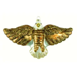 7.5” Gold And White Eagle Hand Blown Glass Hanging Figurine Ornament