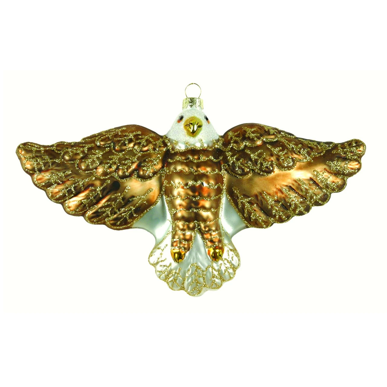 7.5” Gold And White Eagle Hand Blown Glass Hanging Figurine Ornament