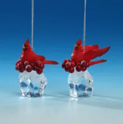 Pack Of 4 Clear And Red Cardinal Ice Cube Christmas Ornaments 3"
