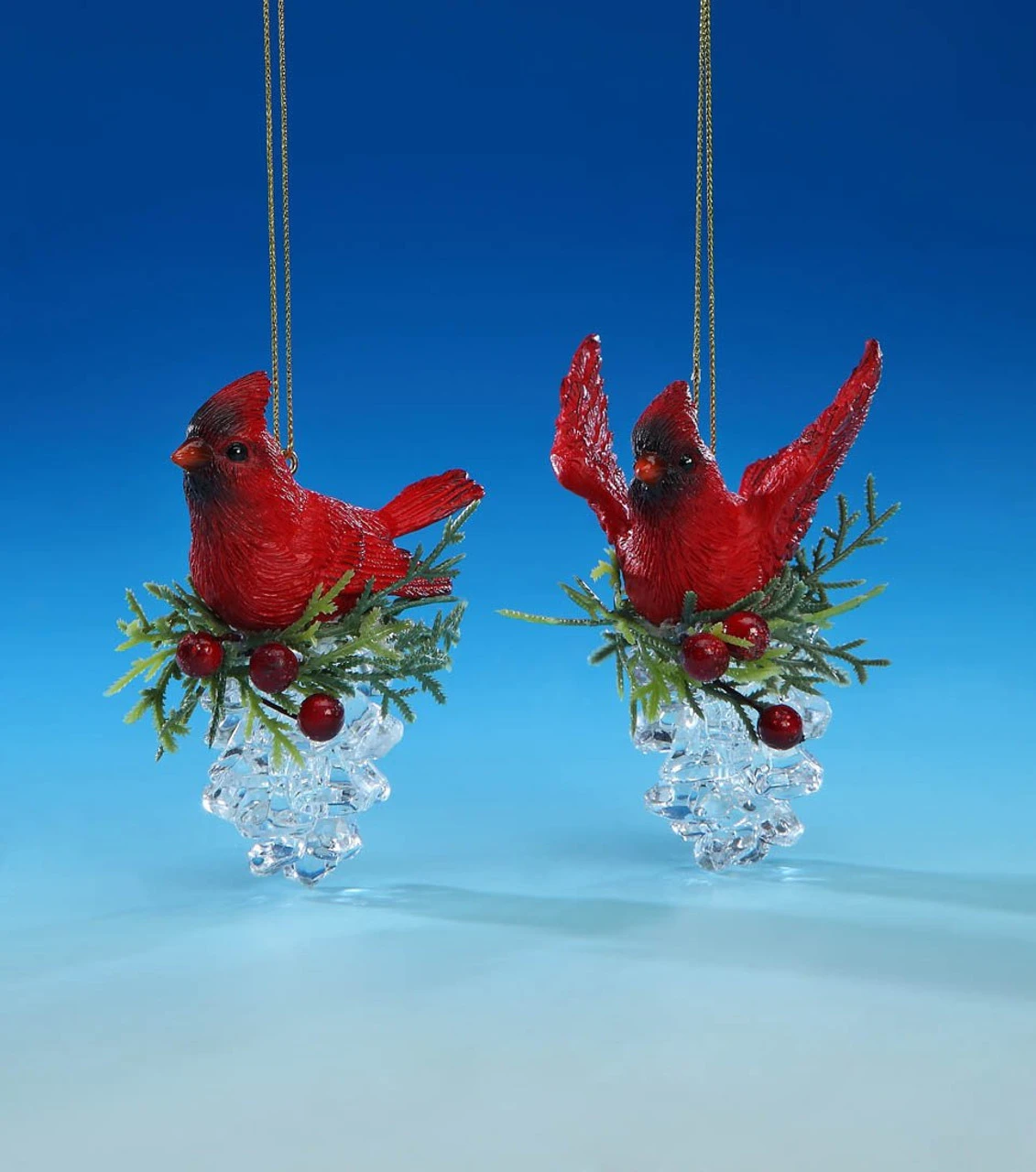 Set Of 4 Red And Green Cardinal Pine Cone Ornaments 3.25"