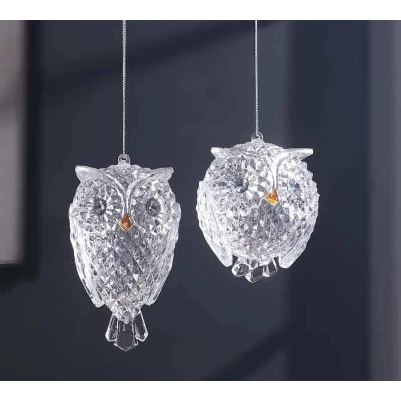16ct Clear Diamond Cut Owl Ornaments 4.5" - Image 2