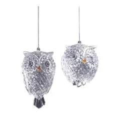 16ct Clear Diamond Cut LED Owl Ornaments 4.5"