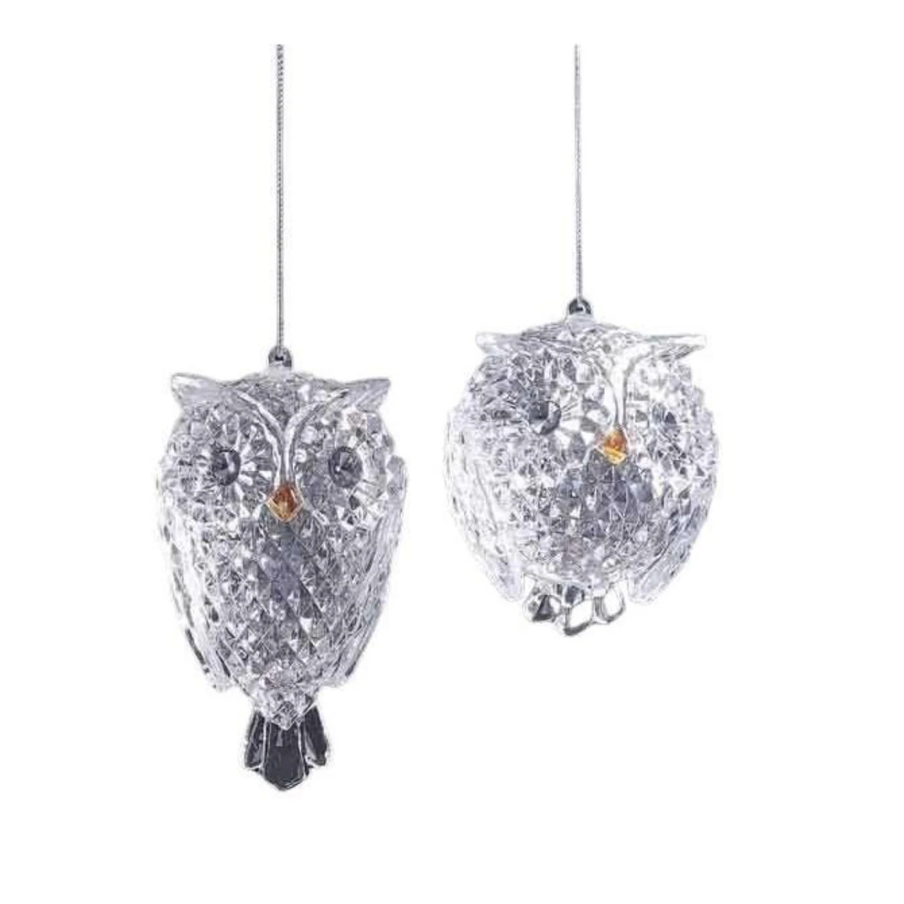 16ct Clear Diamond Cut LED Owl Ornaments 4.5"