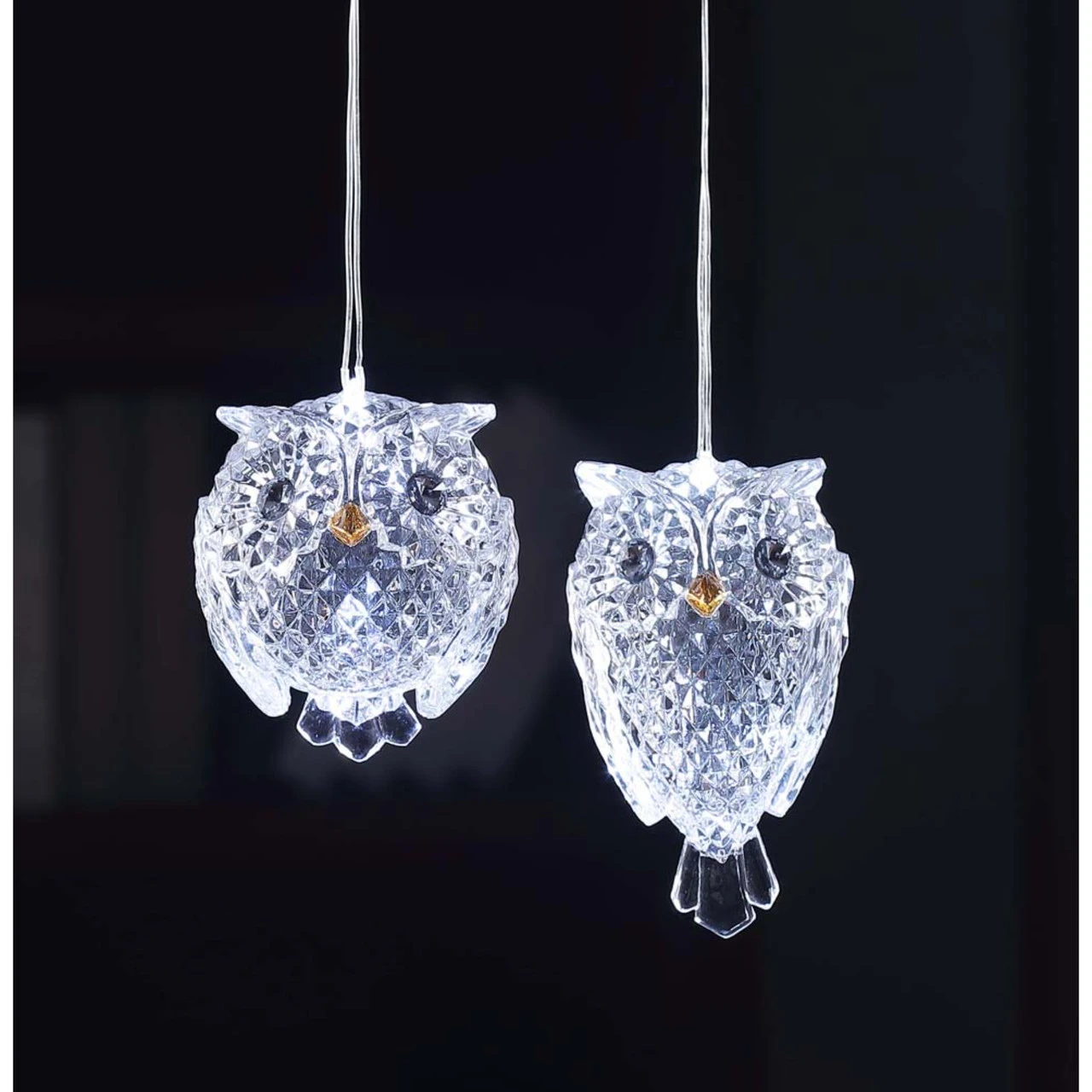 16ct Clear Diamond Cut LED Owl Ornaments 4.5" - Image 2