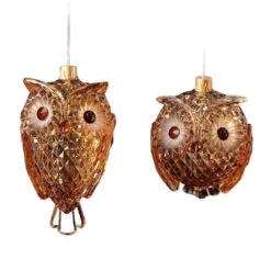 16ct Amber Diamond Cut Owl LED String Ornaments 4.5"