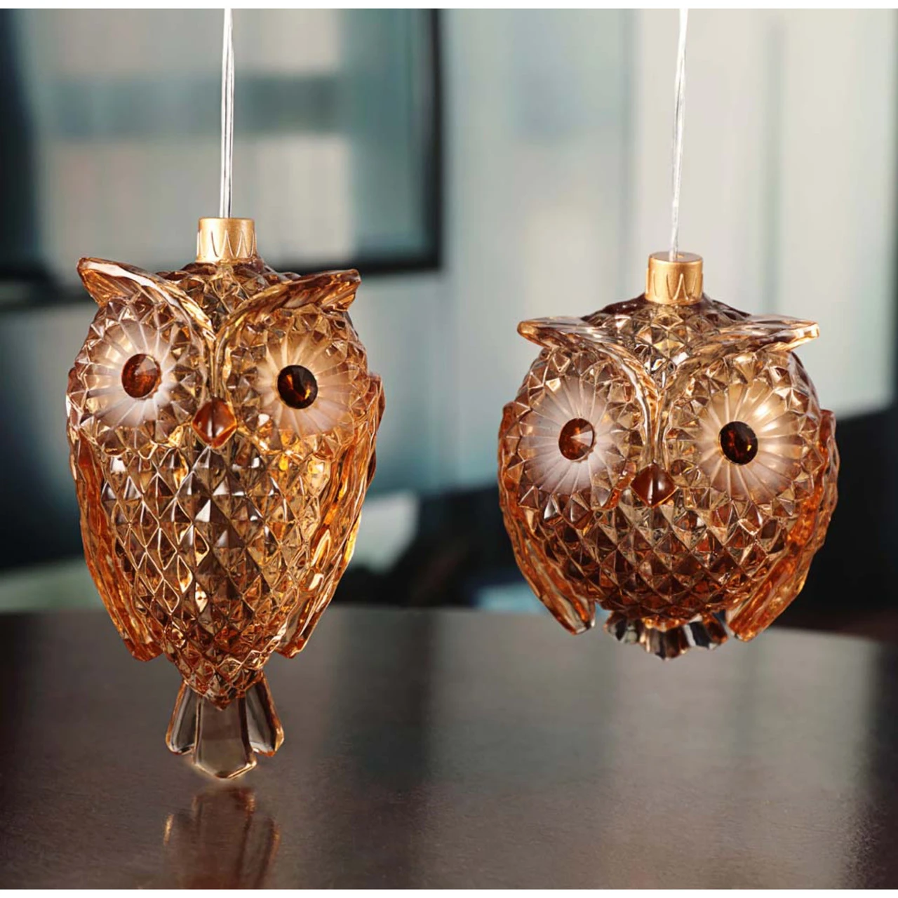 16ct Amber Diamond Cut Owl LED String Ornaments 4.5" - Image 2