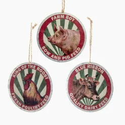 Pack Of 36 Red And Green Country Rustic Farm Animal "Feed" Christmas Pendant Ornaments 3.75"