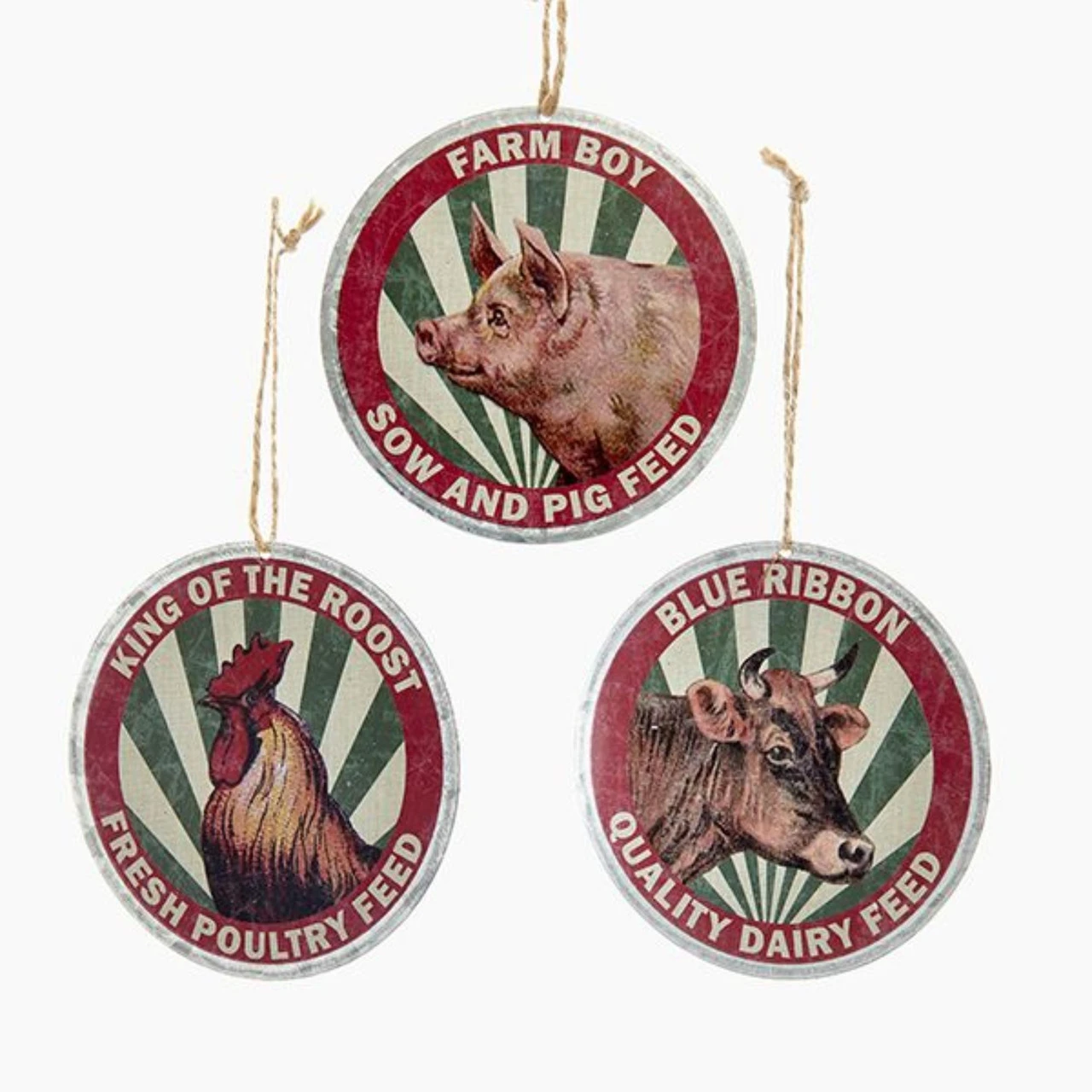 Pack Of 36 Red And Green Country Rustic Farm Animal "Feed" Christmas Pendant Ornaments 3.75"