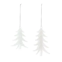 Set Of 6 White Glass Christmas Pine Tree Ornaments 6"