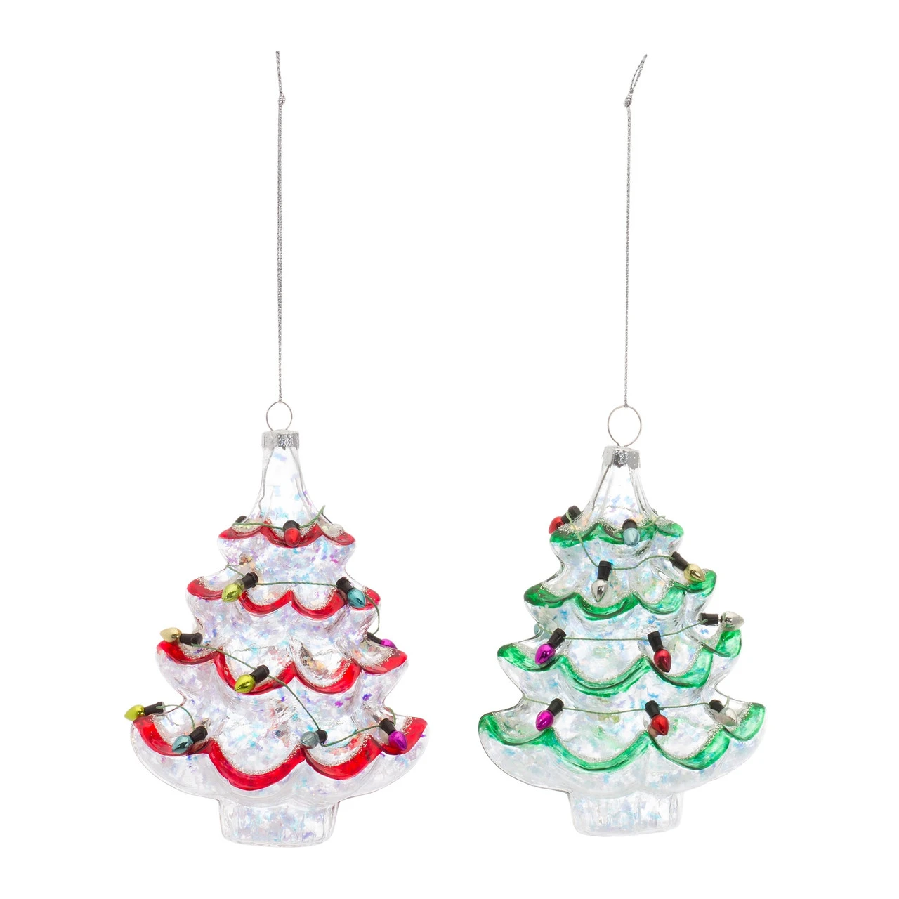 Set Of 12 Red And Green Lighted Christmas Tree Glass Ornaments 5.25"