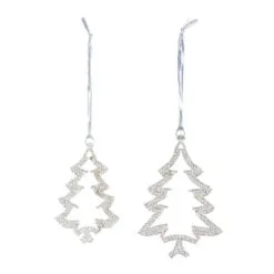 Set Of 12 Silver Outline Tree Christmas Ornaments 4.75"