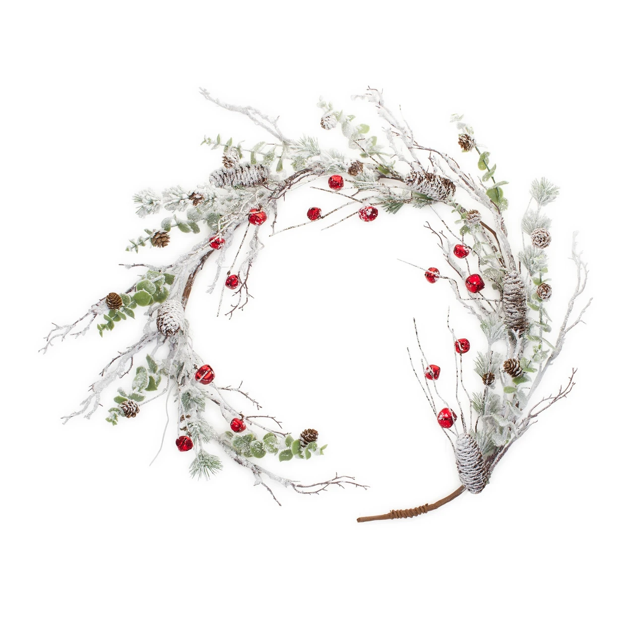 Set Of 2 Frosted Pine With Sleigh Bells Artificial Christmas Garlands 5' X 8"