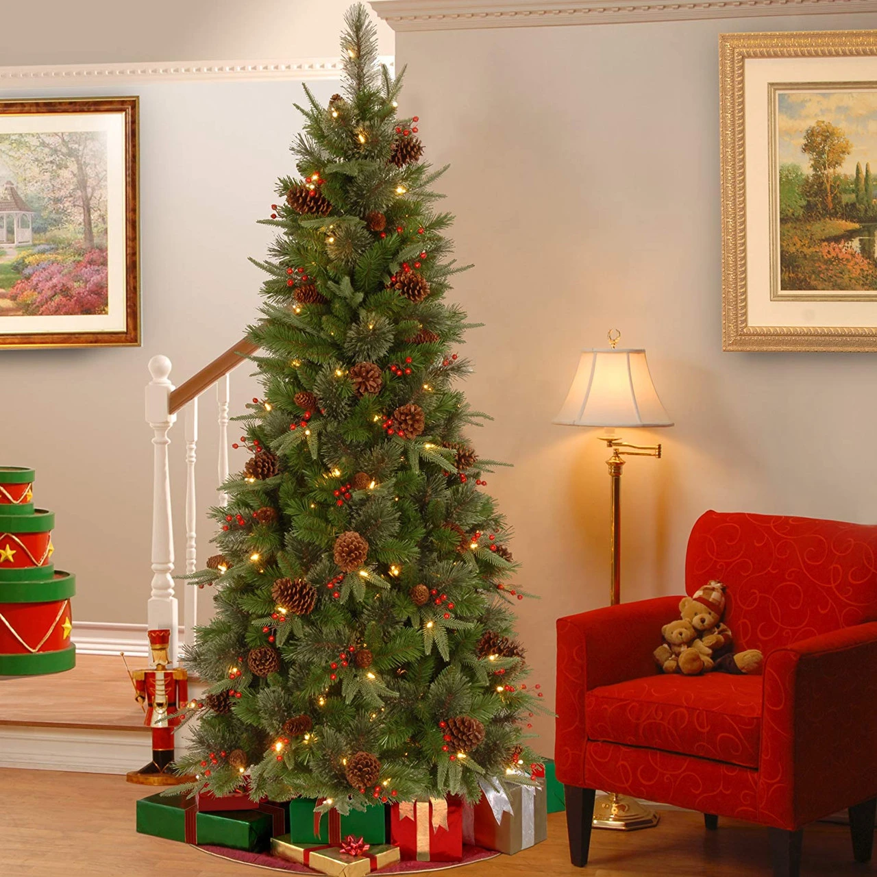 7.5’ Pre-Lit Colonial Slim Artificial Christmas Tree – Clear Lights - Image 2