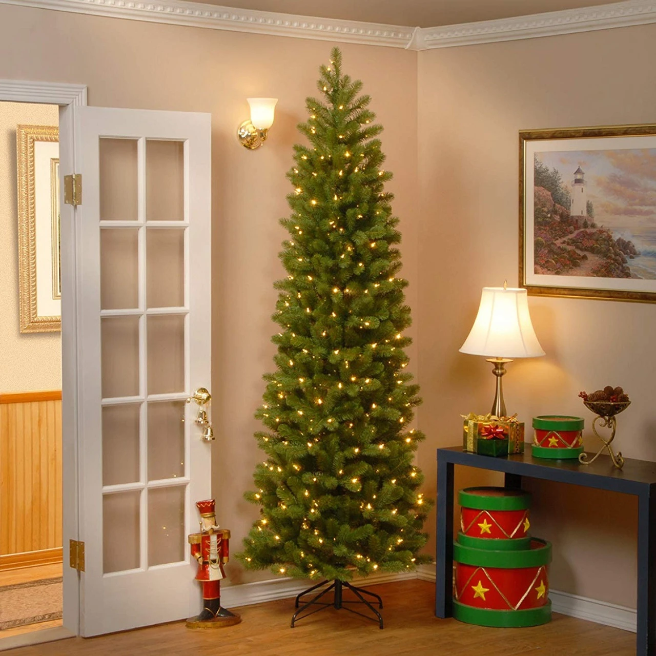 7.5’ Pre-Lit Downswept Douglas Slim Fir Artificial Christmas Tree - Clear Lights - Image 2