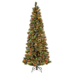 7’ Pre-Lit Glittering Pine Artificial Christmas Tree - Multi-Color Lights
