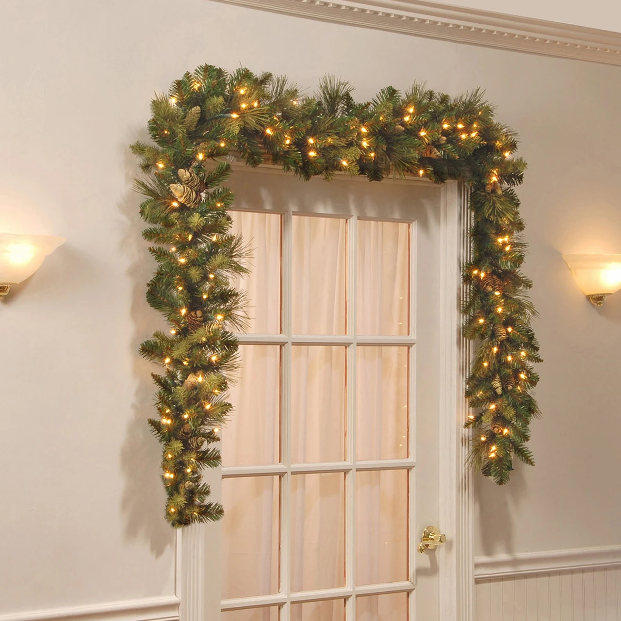 9' Pre-Lit Carolina Pine Artificial Christmas Garland - Battery Operated Clear LED Lights - Image 2