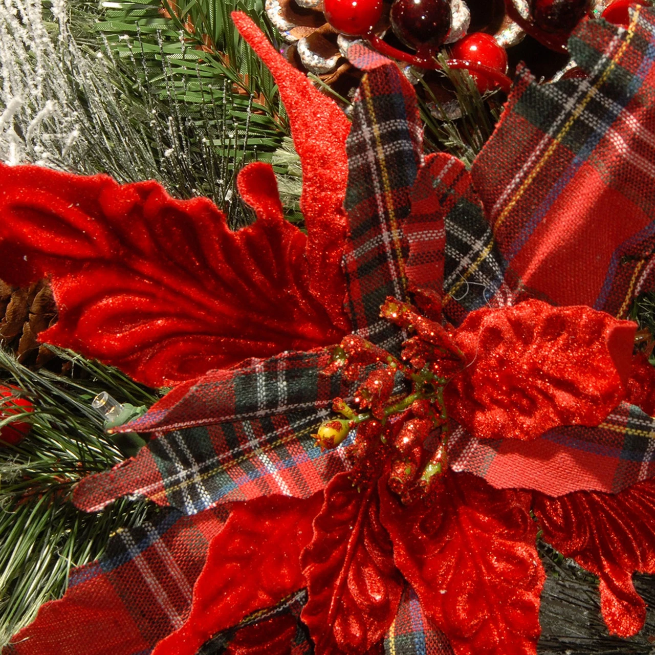9' X 12" Pre-Lit B/O LED Tartan Plaid Artificial Christmas Garland – Warm White Lights - Image 3